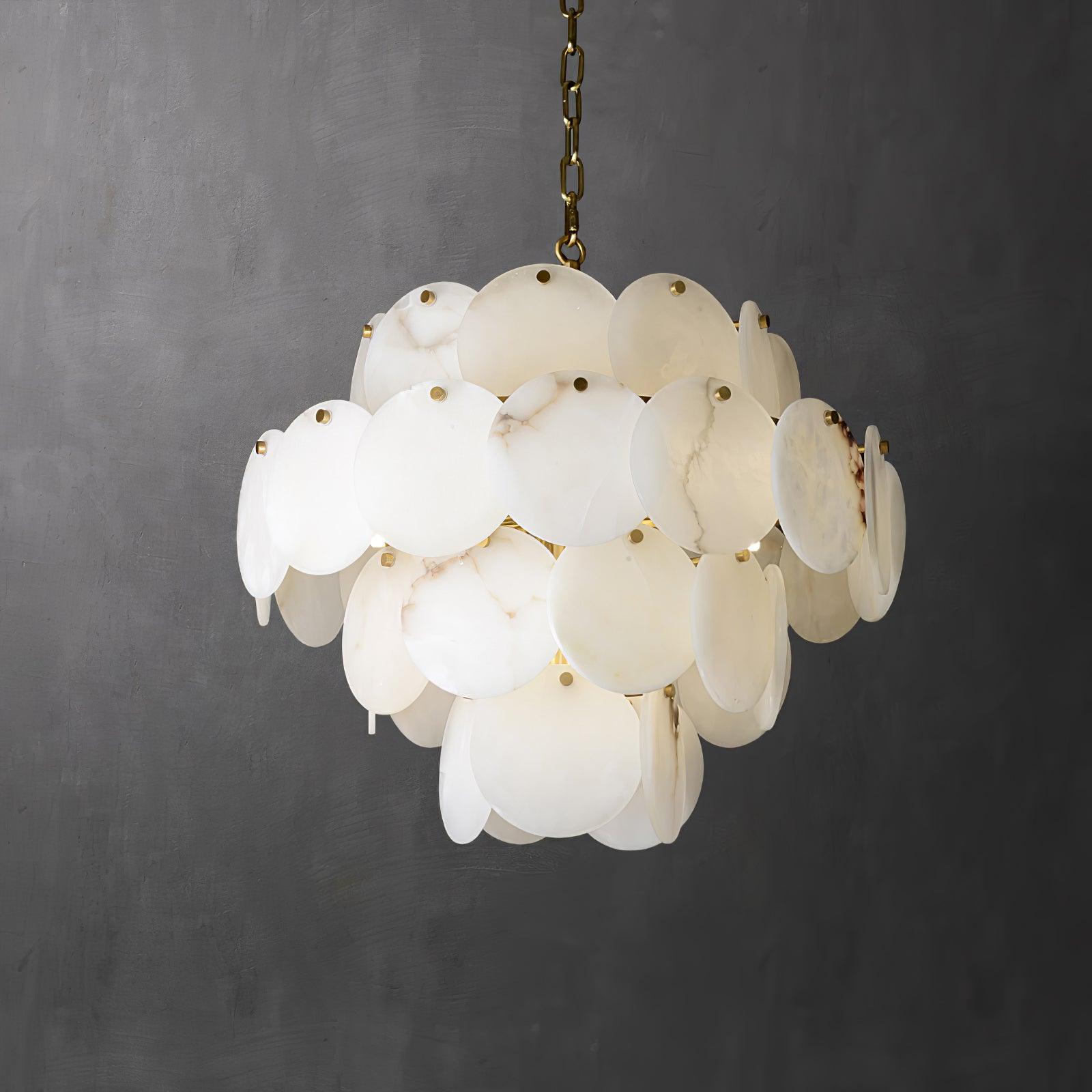 Lustre moderne Pearce en Albâtre Laiton et blanc