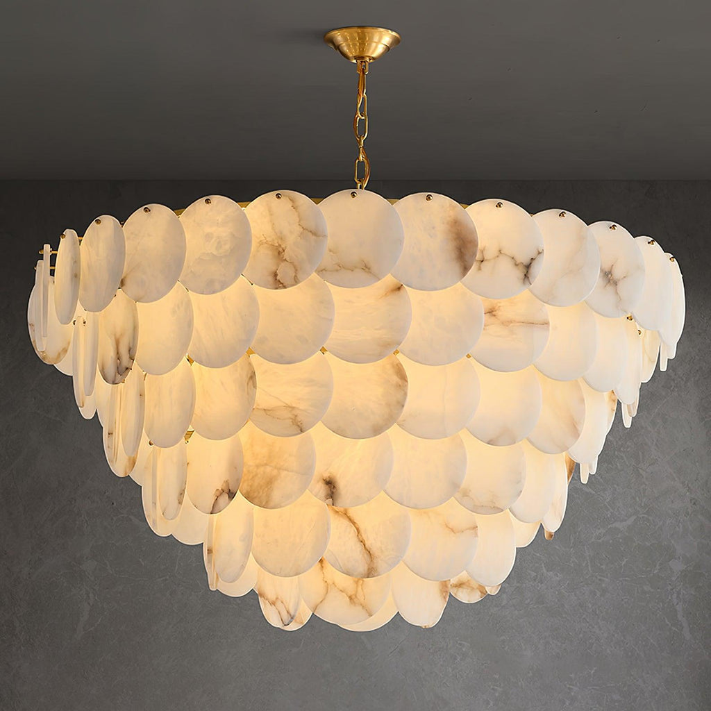 Lustre moderne Pearce en Albâtre Laiton et blanc