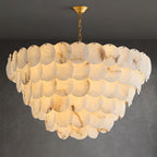 Lustre moderne Pearce en Albâtre Laiton et blanc