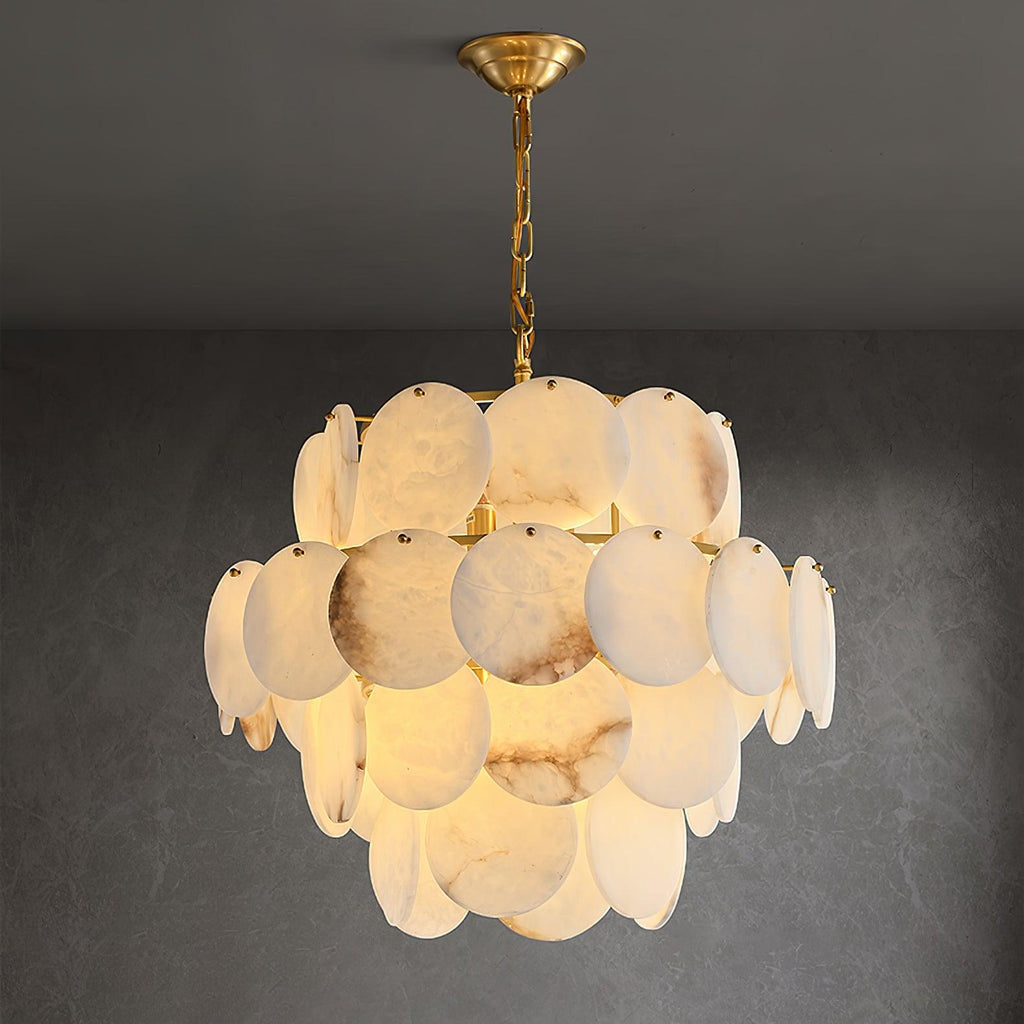 Lustre moderne Pearce en Albâtre Laiton et blanc