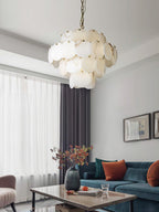 Lustre moderne Pearce en Albâtre Laiton et blanc