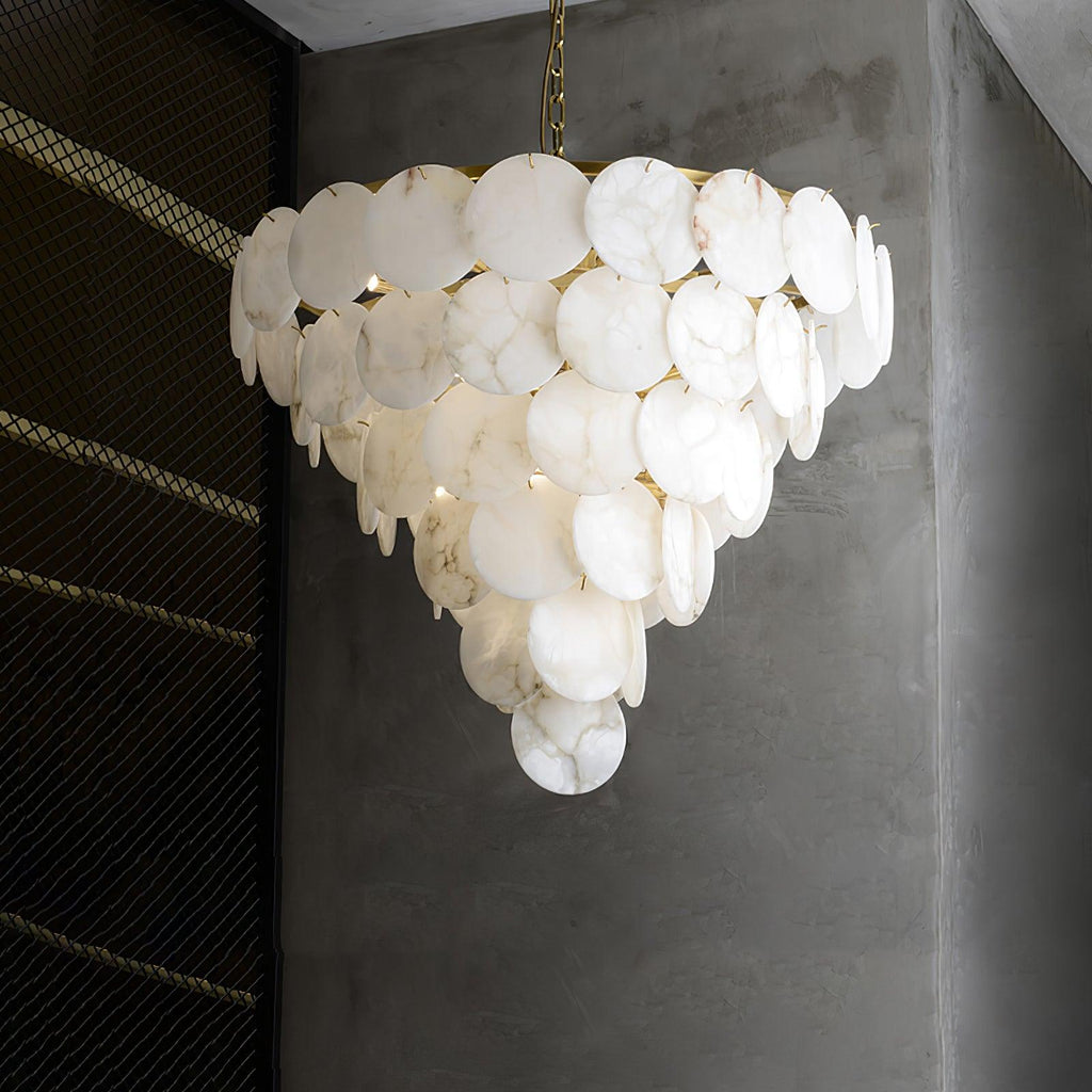 Lustre moderne Pearce en Albâtre Laiton et blanc