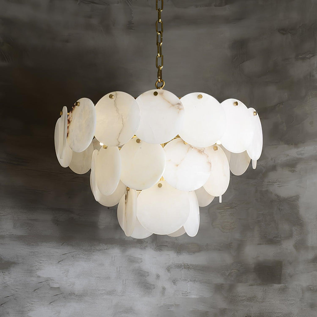 Lustre moderne Pearce en Albâtre Laiton et blanc