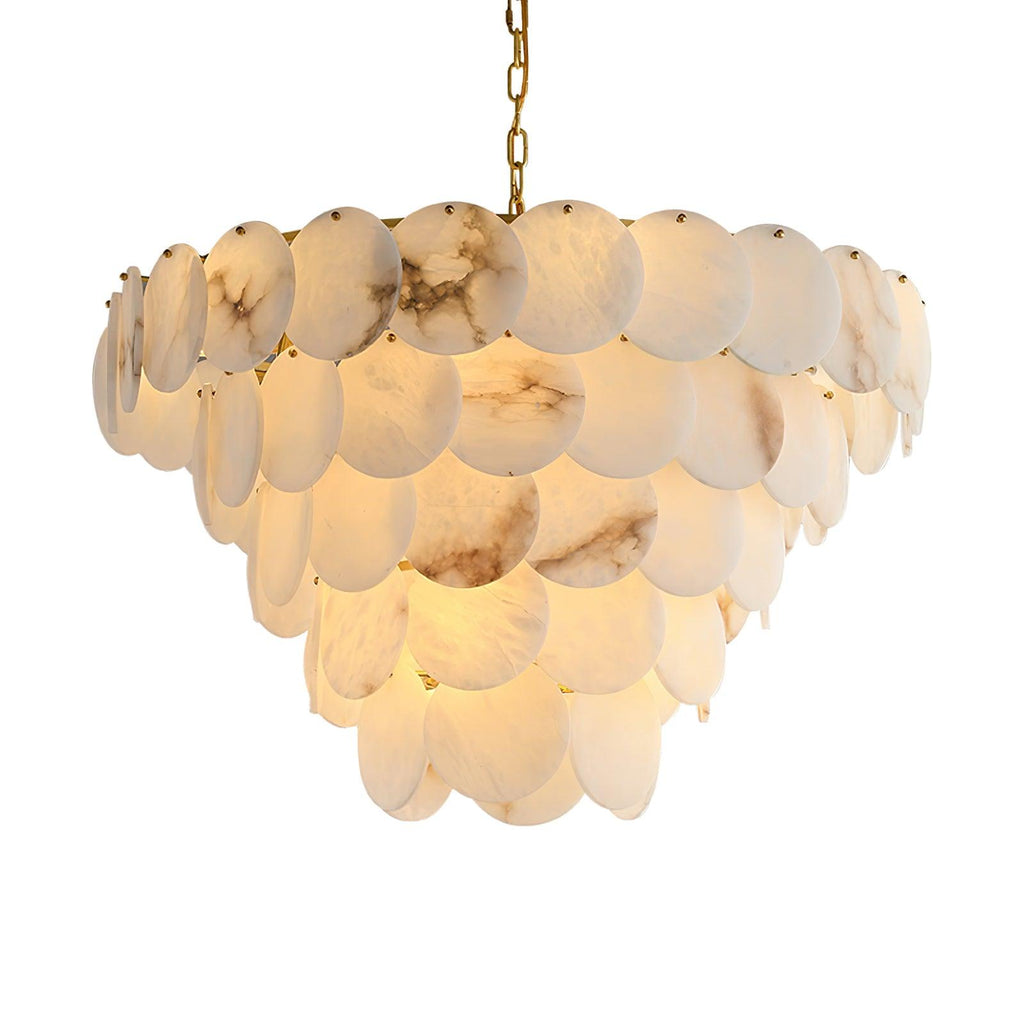 Lustre moderne Pearce en Albâtre Laiton et blanc