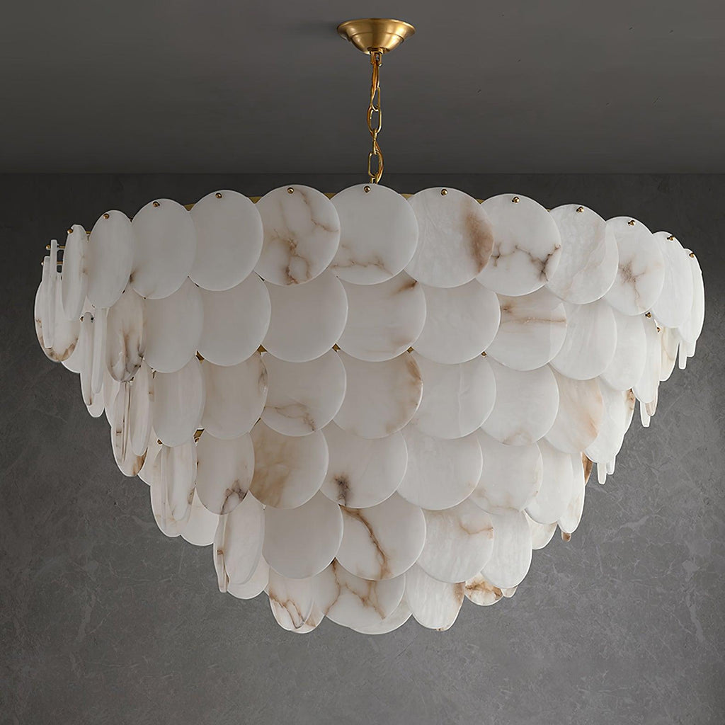 Lustre moderne Pearce en Albâtre Laiton et blanc