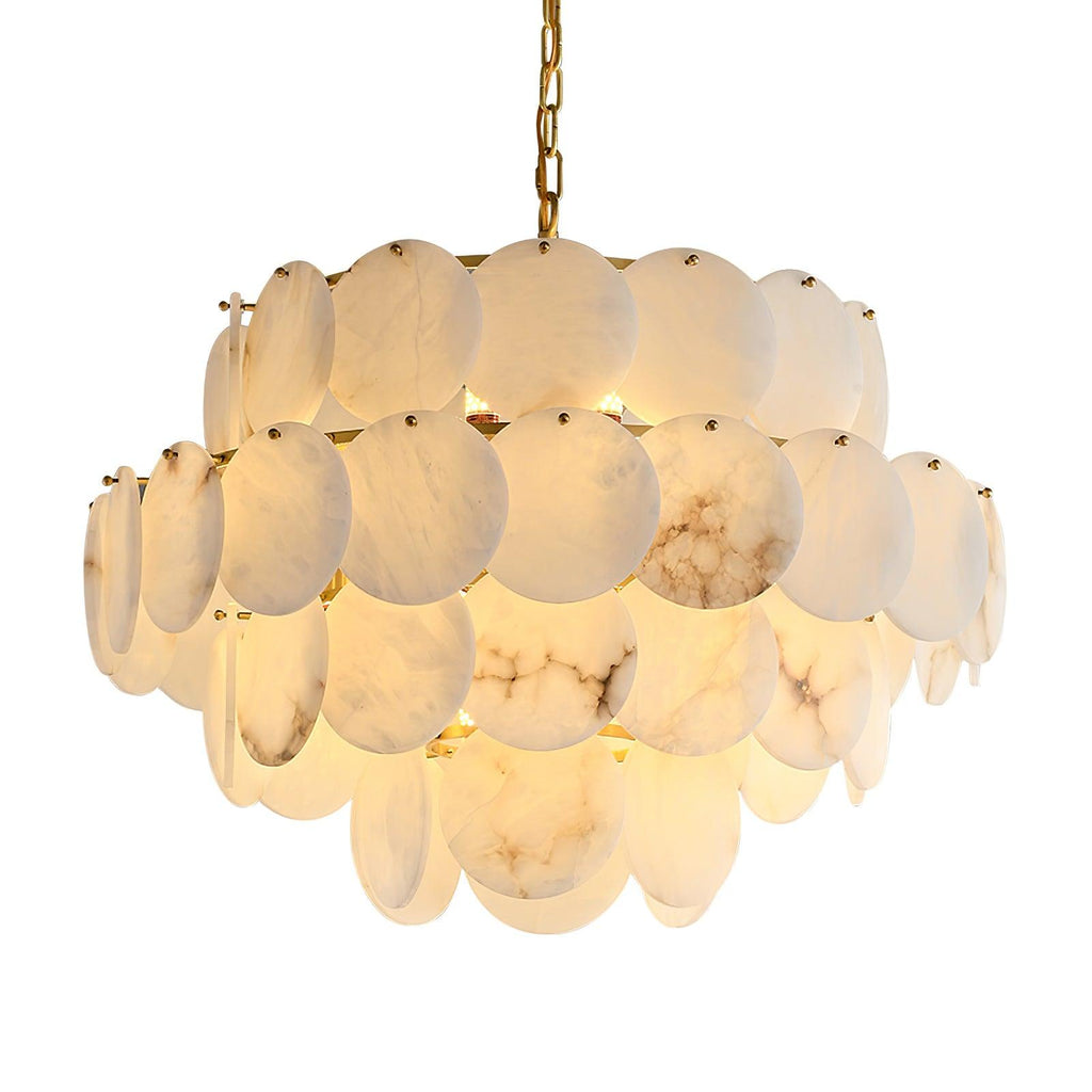 Lustre moderne Pearce en Albâtre Laiton et blanc