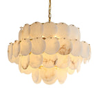 Lustre moderne Pearce en Albâtre Laiton et blanc