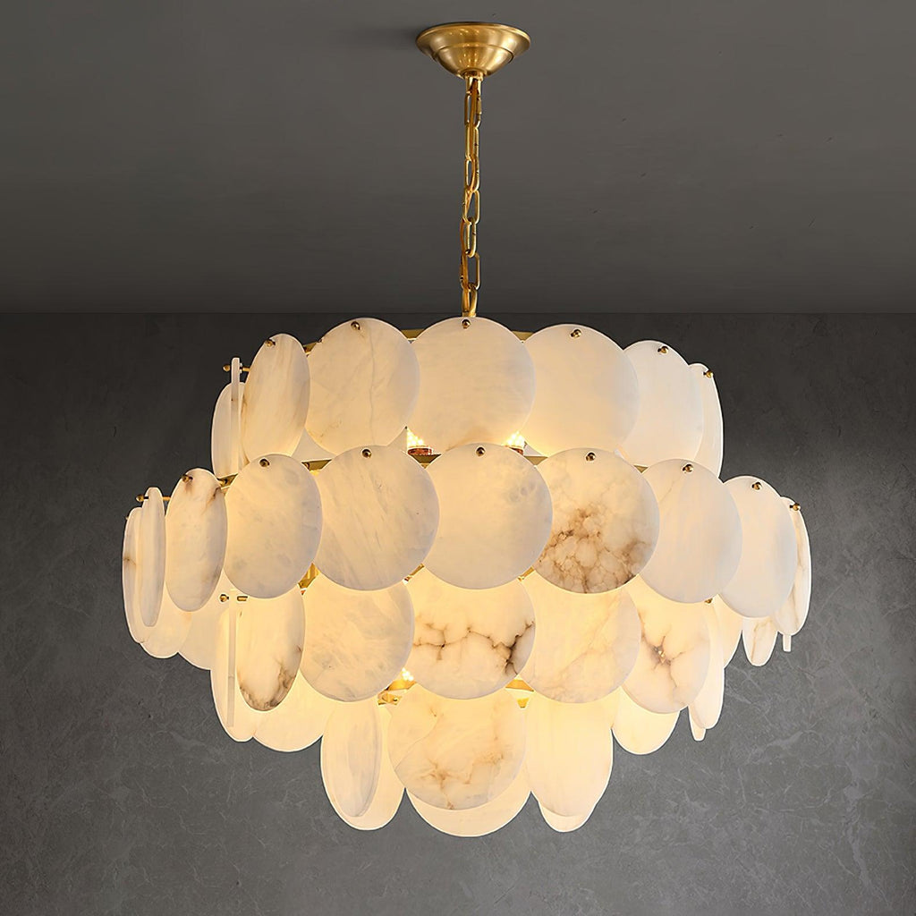 Lustre moderne Pearce en Albâtre Laiton et blanc