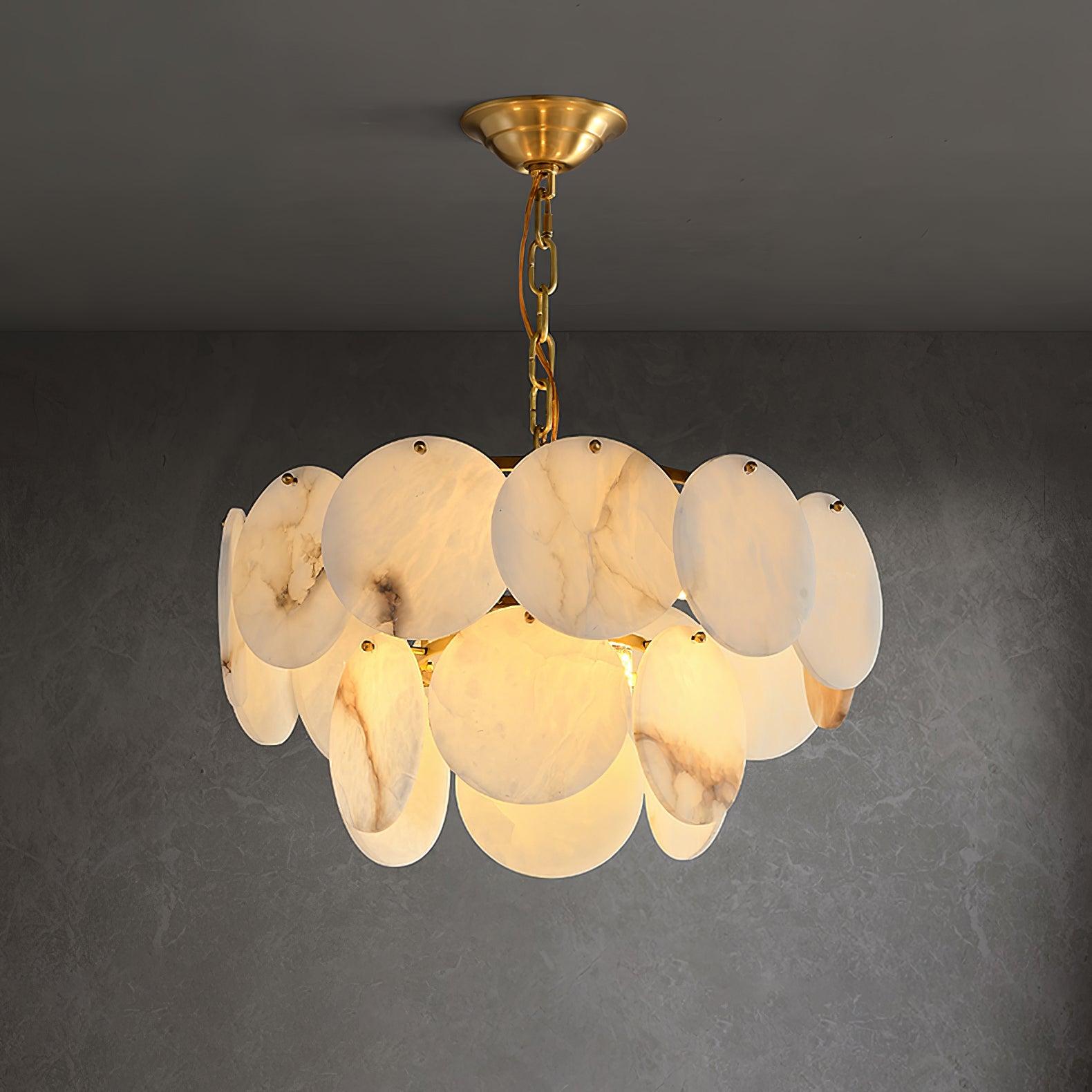 Lustre moderne Pearce en Albâtre Laiton et blanc