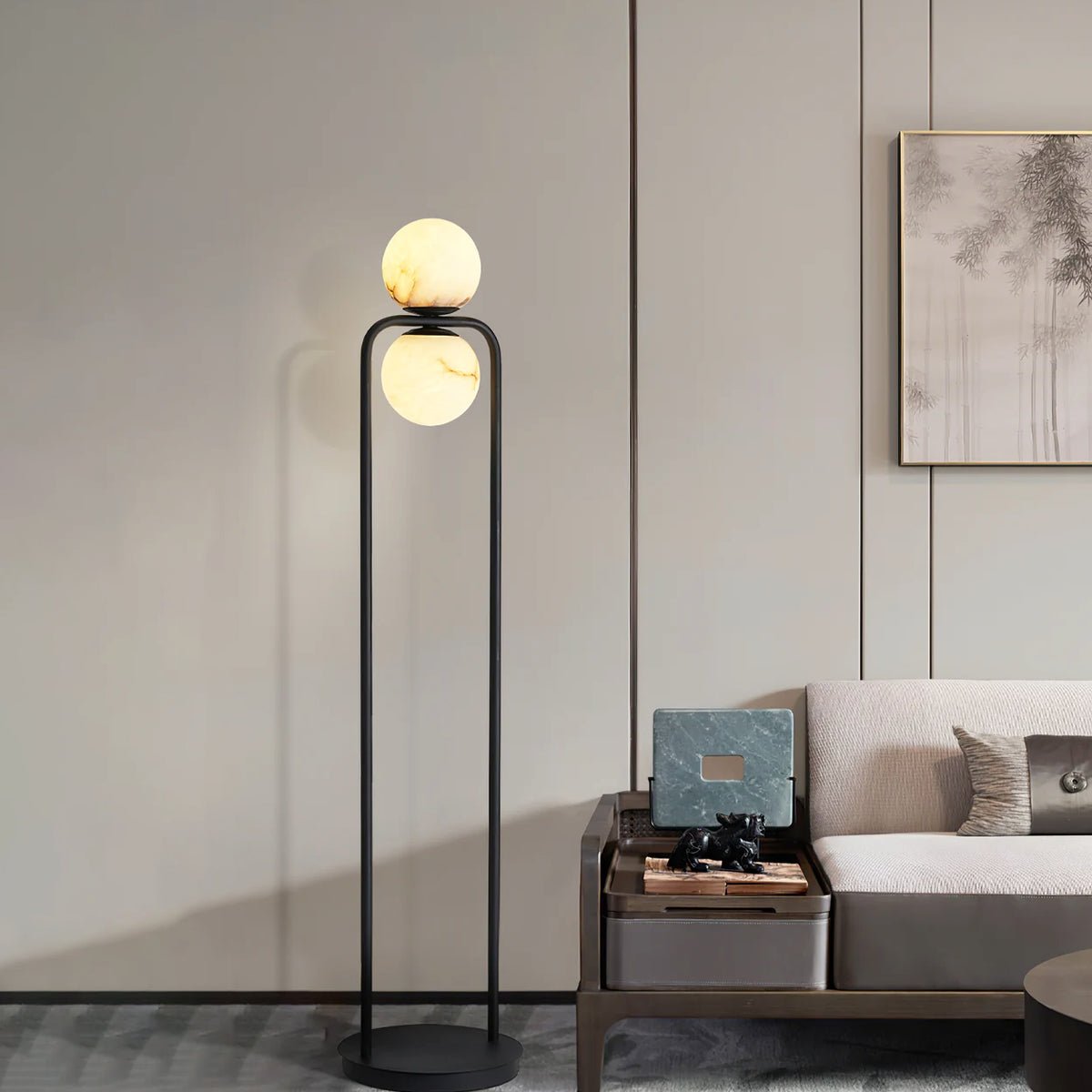 Lampadaire moderne Lodin en Albâtre Noir et blanc
