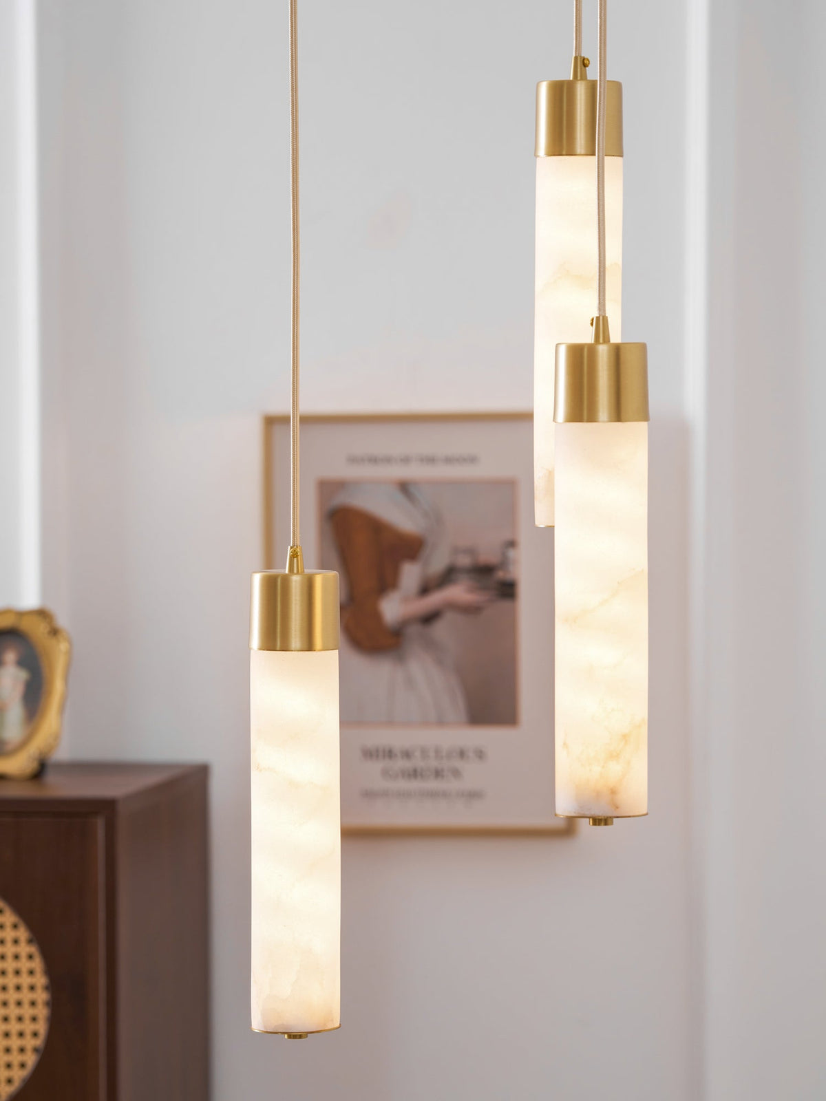 Alabaster Tube Brass Pendant Lamp