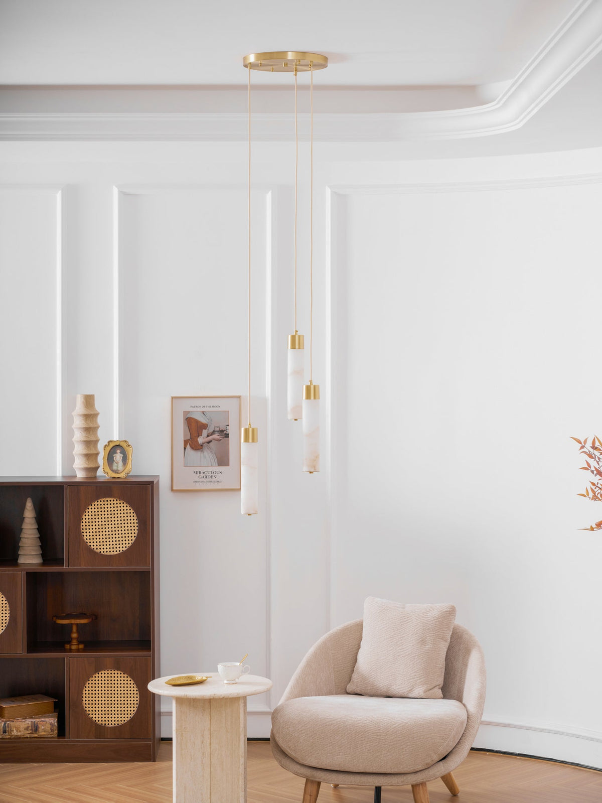Alabaster Tube Brass Pendant Lamp