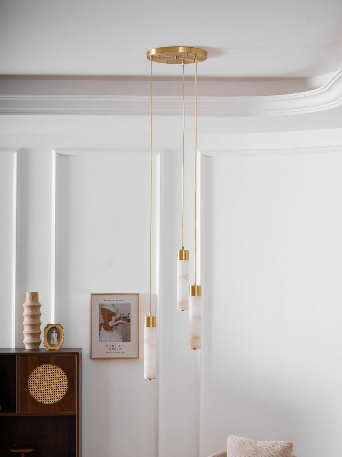 Alabaster Tube Brass Pendant Lamp