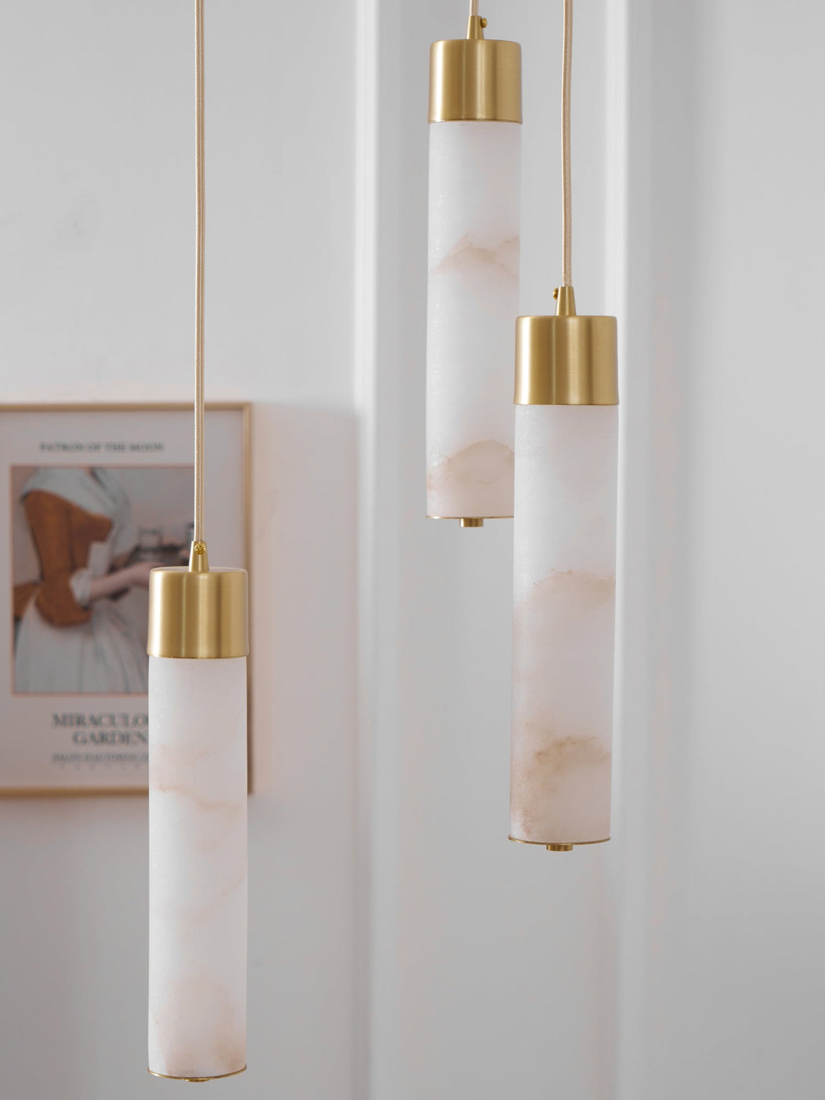 Alabaster Tube Brass Pendant Lamp