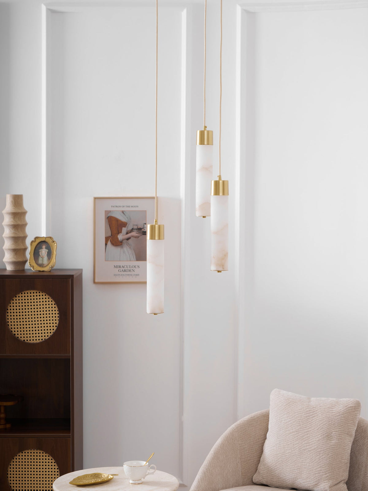 Alabaster Tube Brass Pendant Lamp