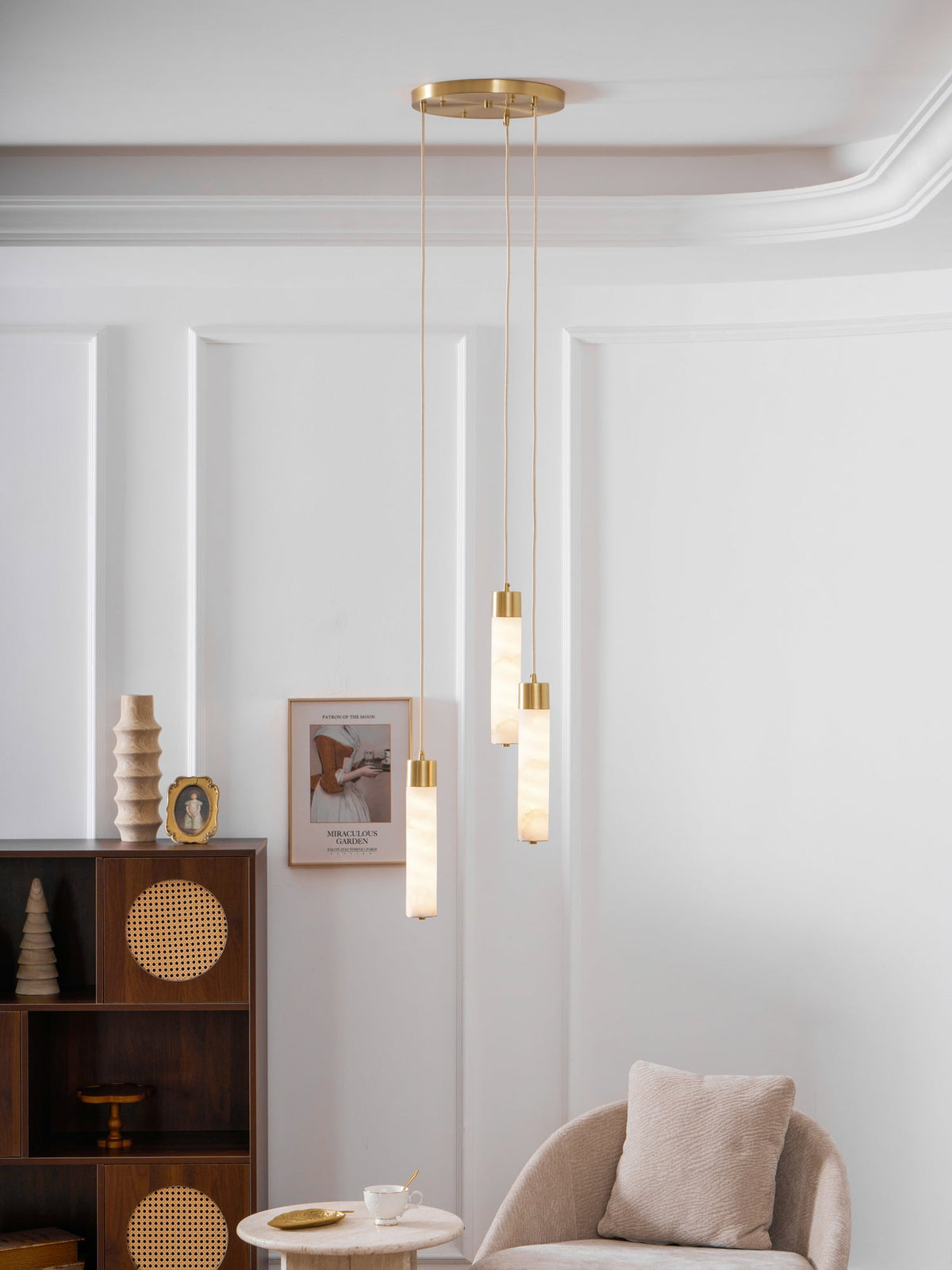 Alabaster Tube Brass Pendant Lamp
