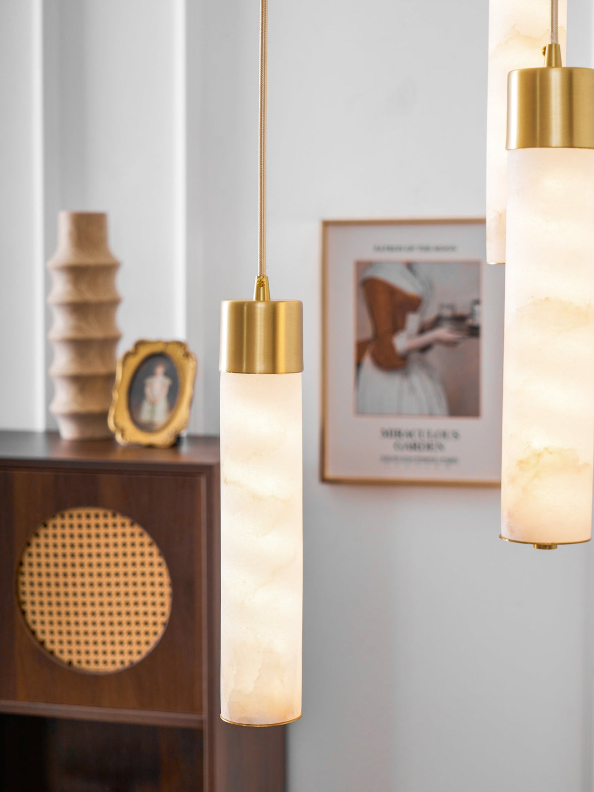 Alabaster Tube Brass Pendant Lamp