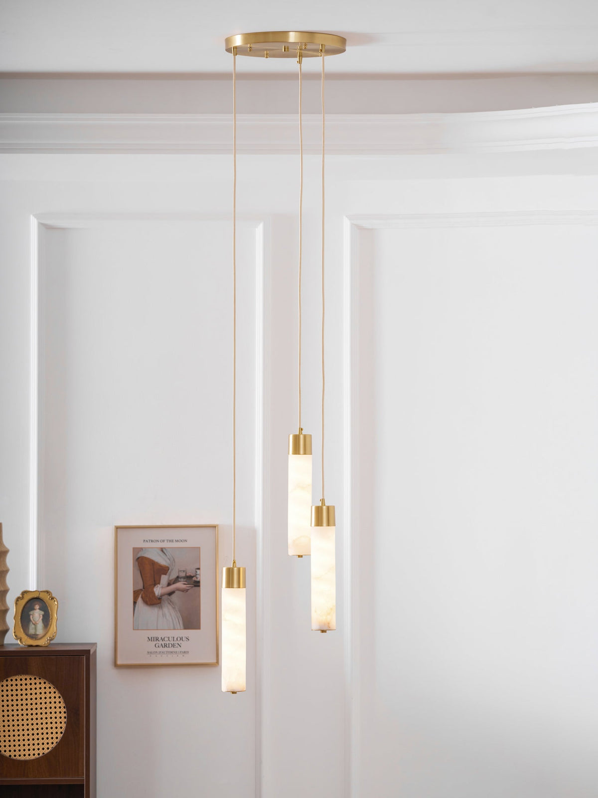 Alabaster Tube Brass Pendant Lamp