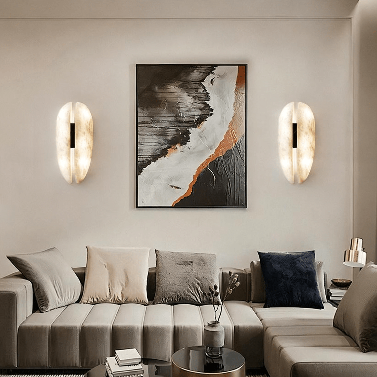 Applique murale moderne Skeggi en Albâtre Noir et blanc