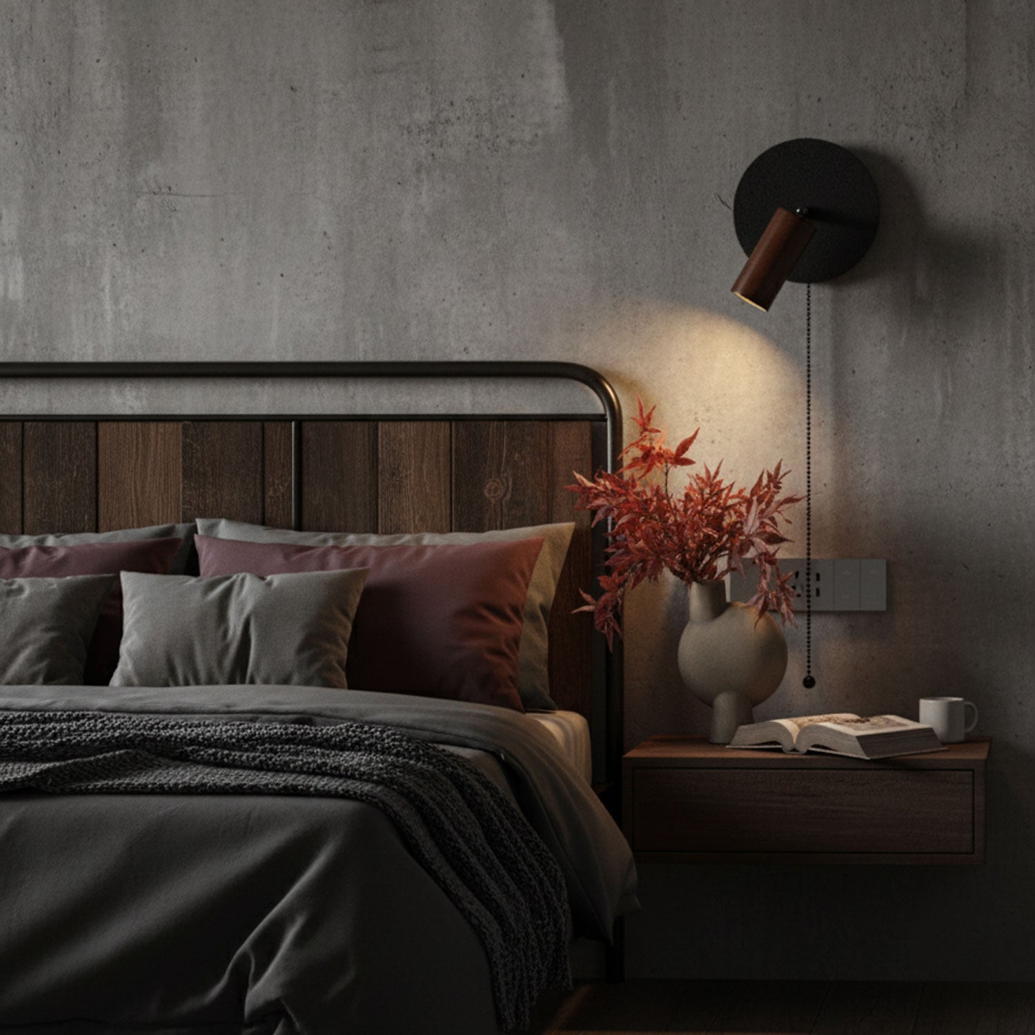 Applique murale moderne Stafford en Noyer bois et noir travertin