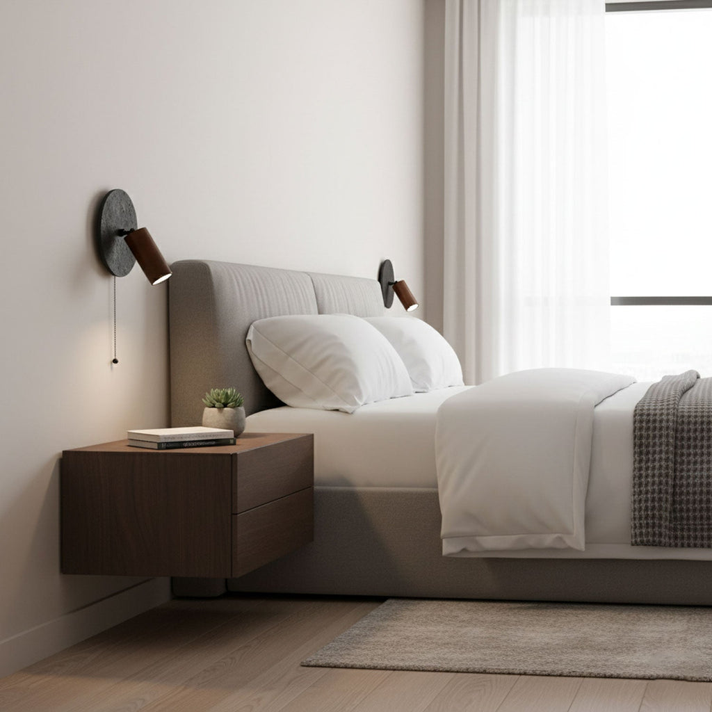 Applique murale moderne Stafford en Noyer bois et noir travertin