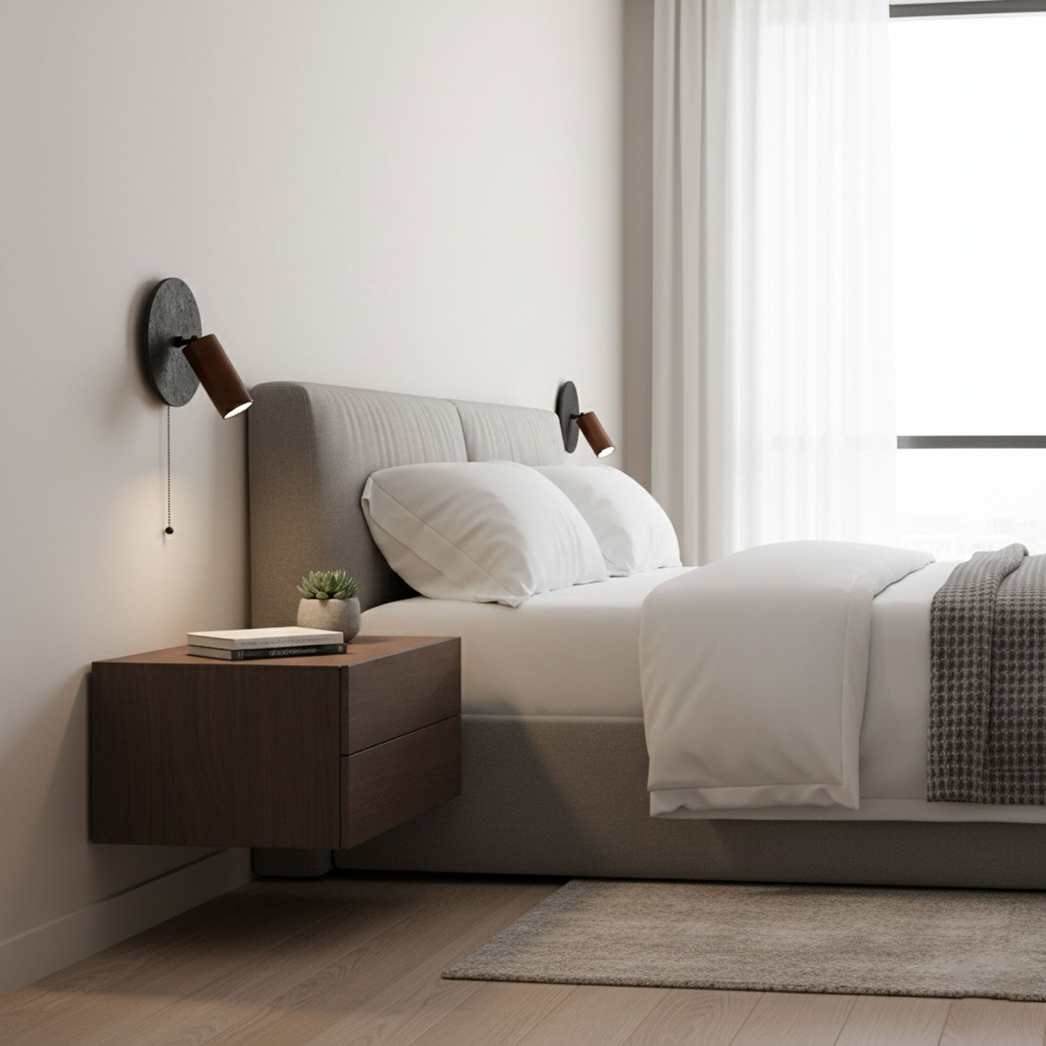 Applique murale moderne Stafford en Noyer bois et noir travertin