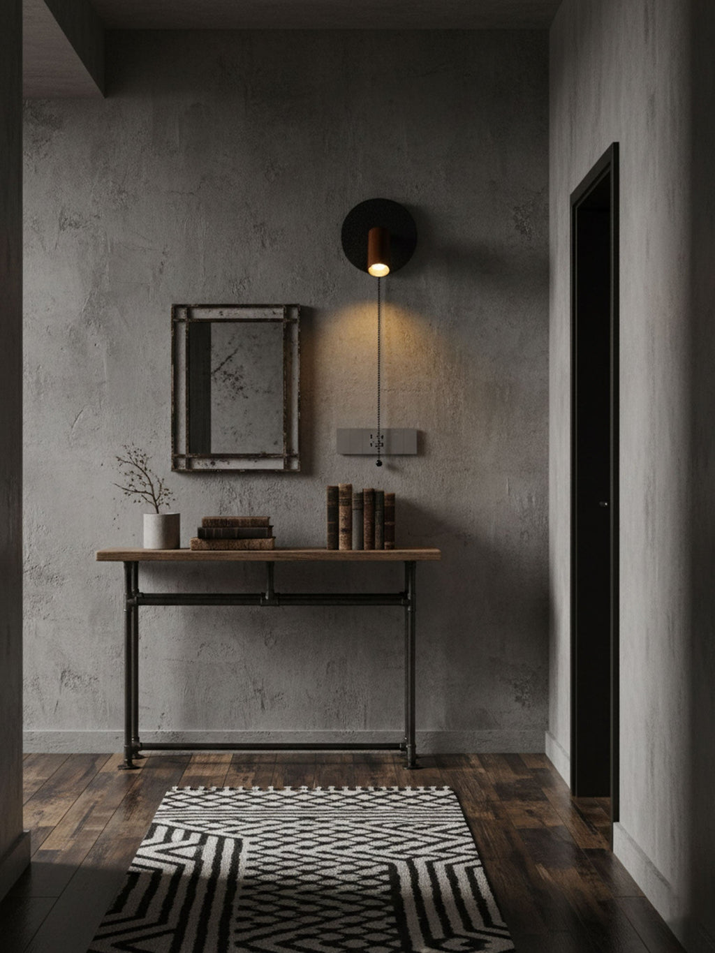 Applique murale moderne Stafford en Noyer bois et noir travertin