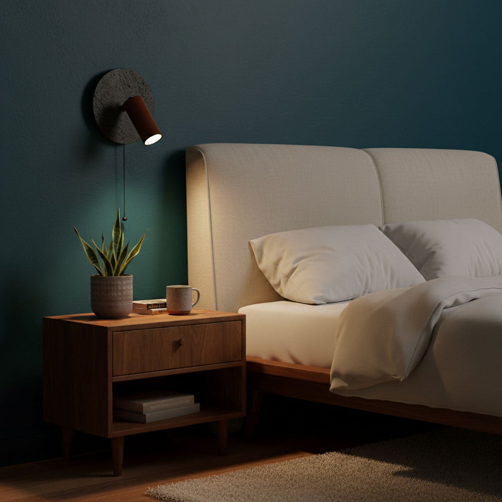 Applique murale moderne Stafford en Noyer bois et noir travertin