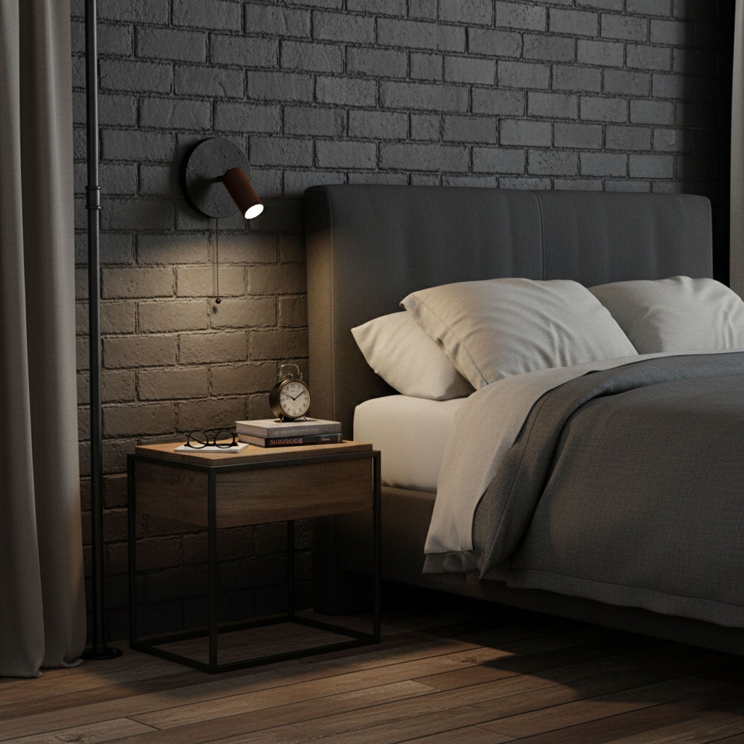 Applique murale moderne Stafford en Noyer bois et noir travertin