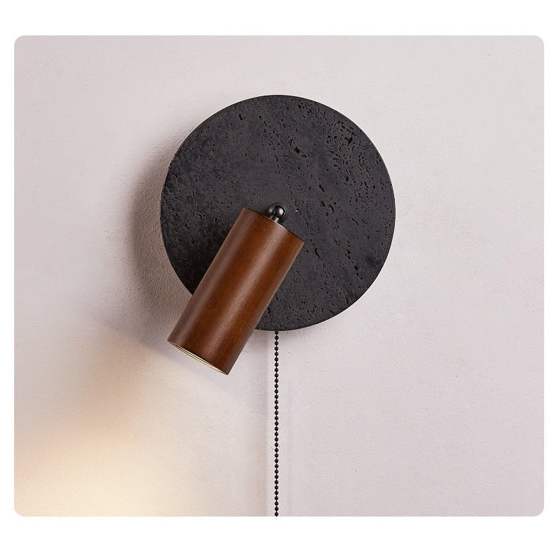 Applique murale moderne Stafford en Noyer bois et noir travertin