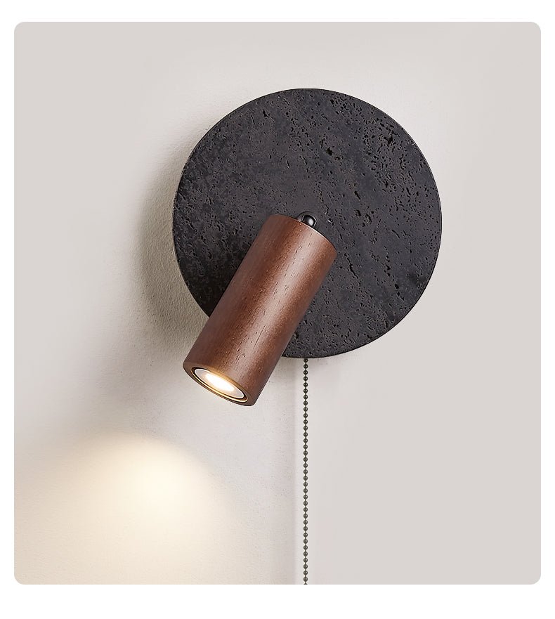 Applique murale moderne Stafford en Noyer bois et noir travertin