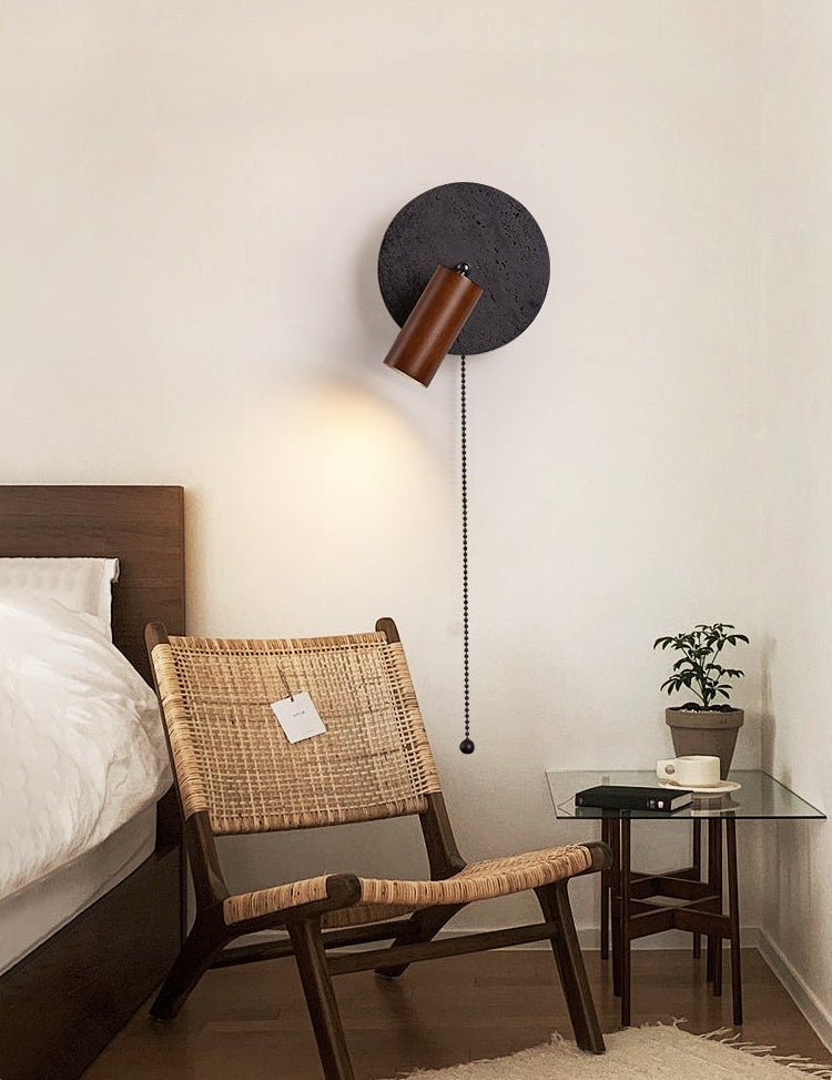 Applique murale moderne Stafford en Noyer bois et noir travertin