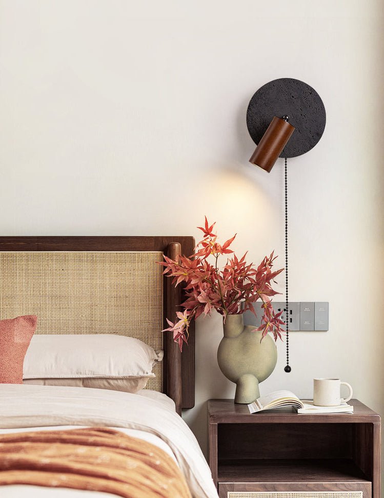 Applique murale moderne Stafford en Noyer bois et noir travertin