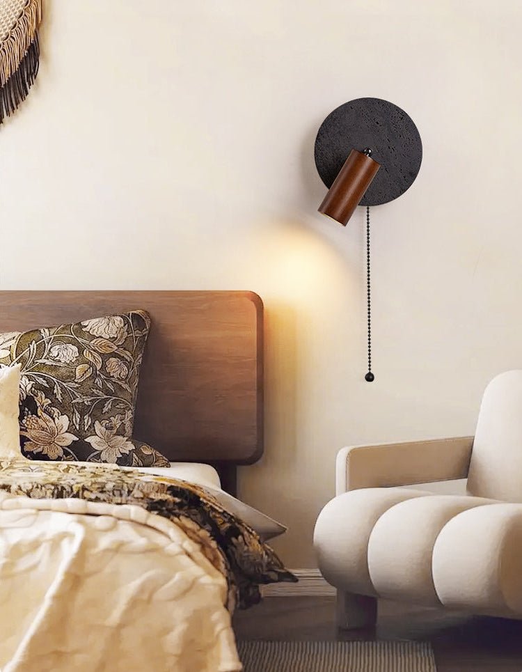 Applique murale moderne Stafford en Noyer bois et noir travertin