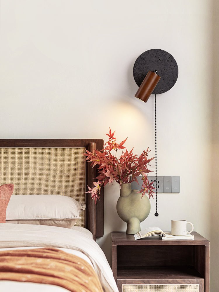 Applique murale moderne Stafford en Noyer bois et noir travertin