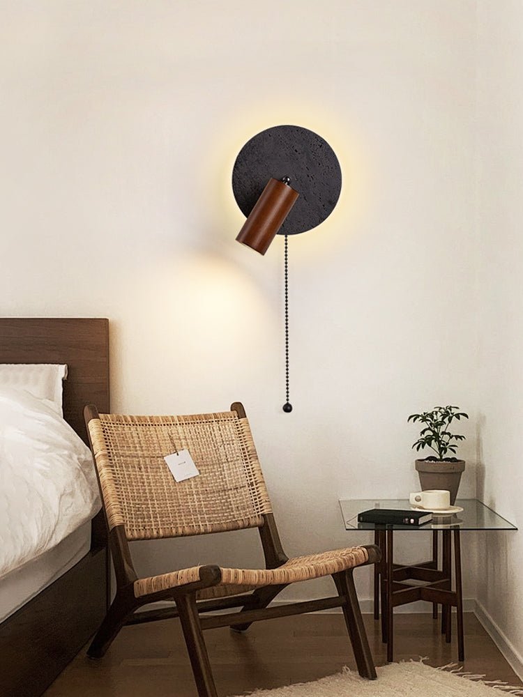 Applique murale moderne Stafford en Noyer bois et noir travertin