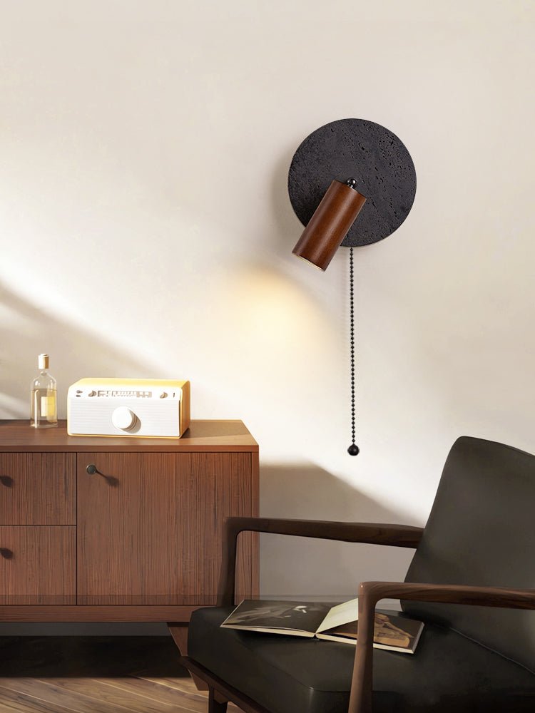 Applique murale moderne Stafford en Noyer bois et noir travertin