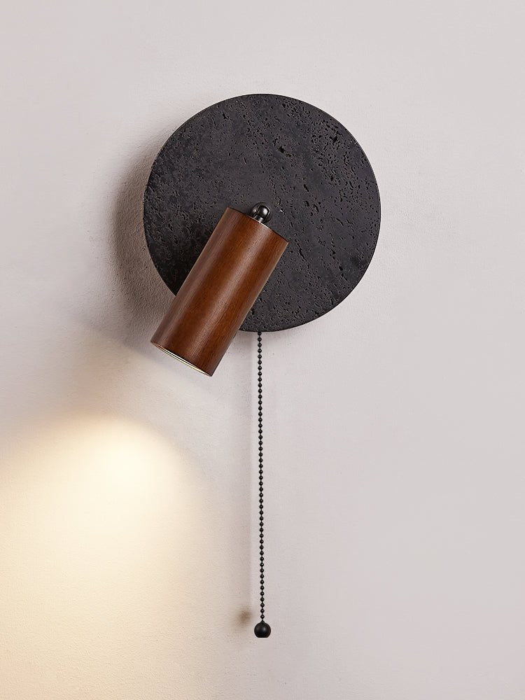 Applique murale moderne Stafford en Noyer bois et noir travertin