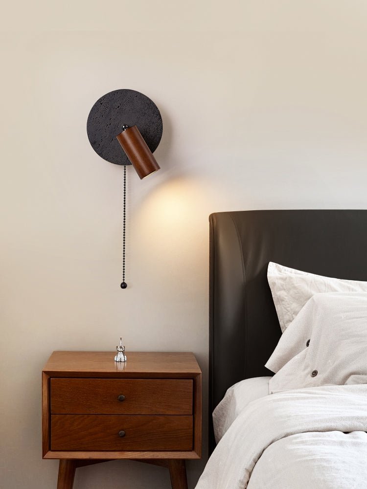 Applique murale moderne Stafford en Noyer bois et noir travertin