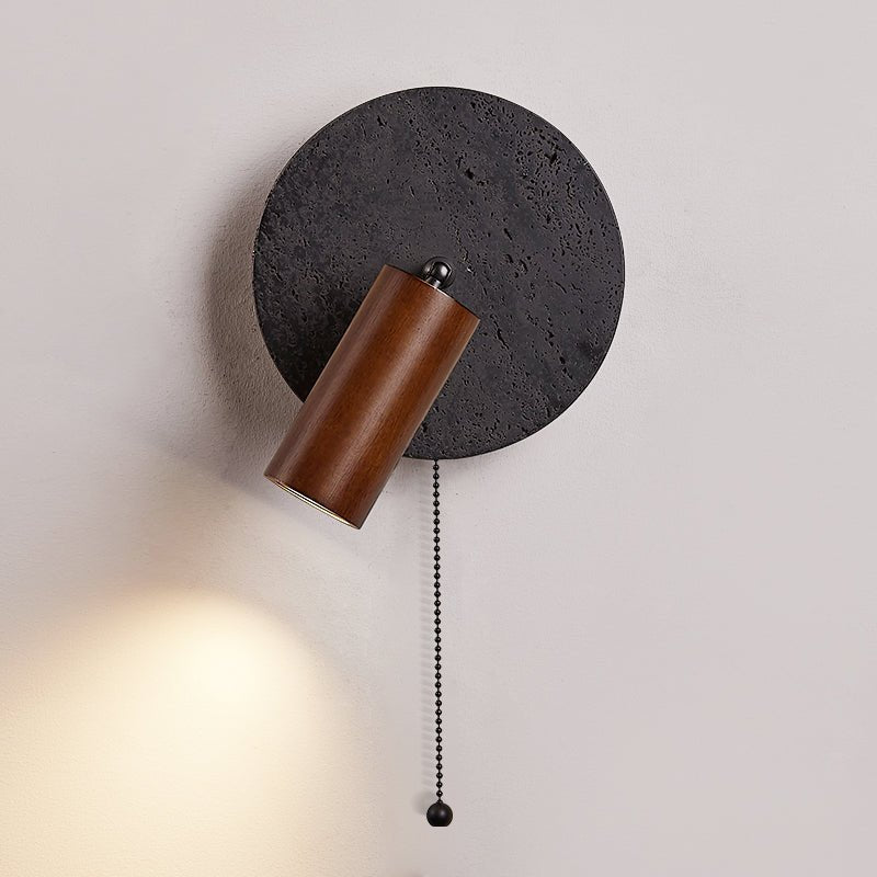 Applique murale moderne Stafford en Noyer bois et noir travertin