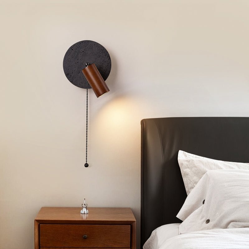 Applique murale moderne Stafford en Noyer bois et noir travertin