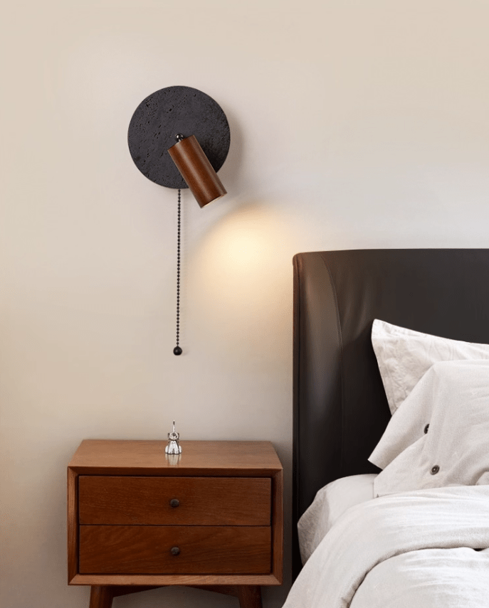 Applique murale moderne Stafford en Noyer bois et noir travertin