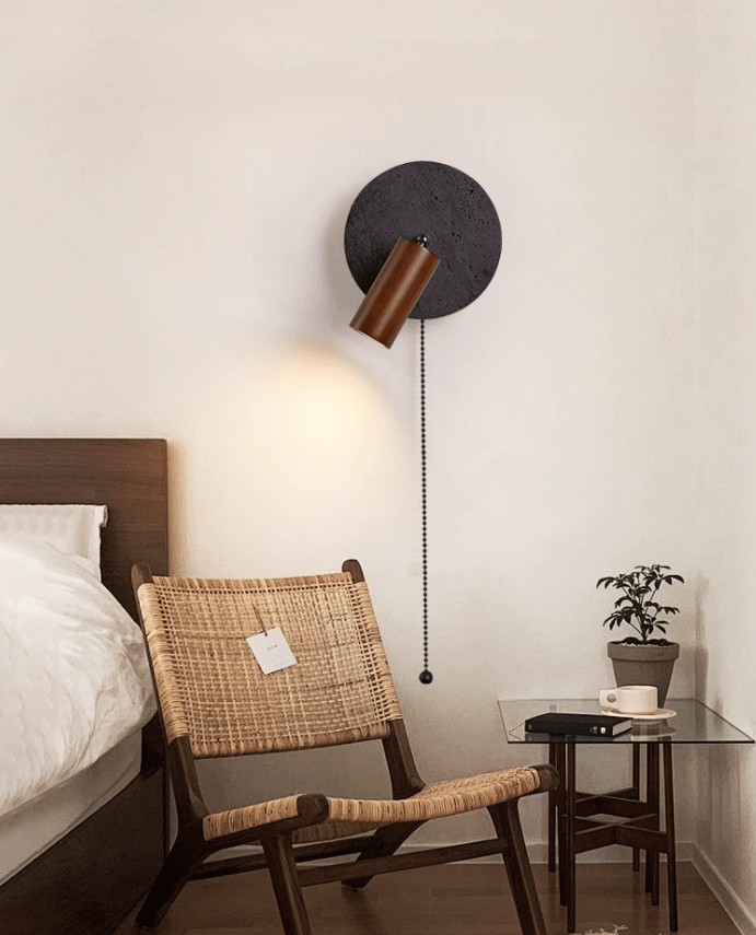 Applique murale moderne Stafford en Noyer bois et noir travertin