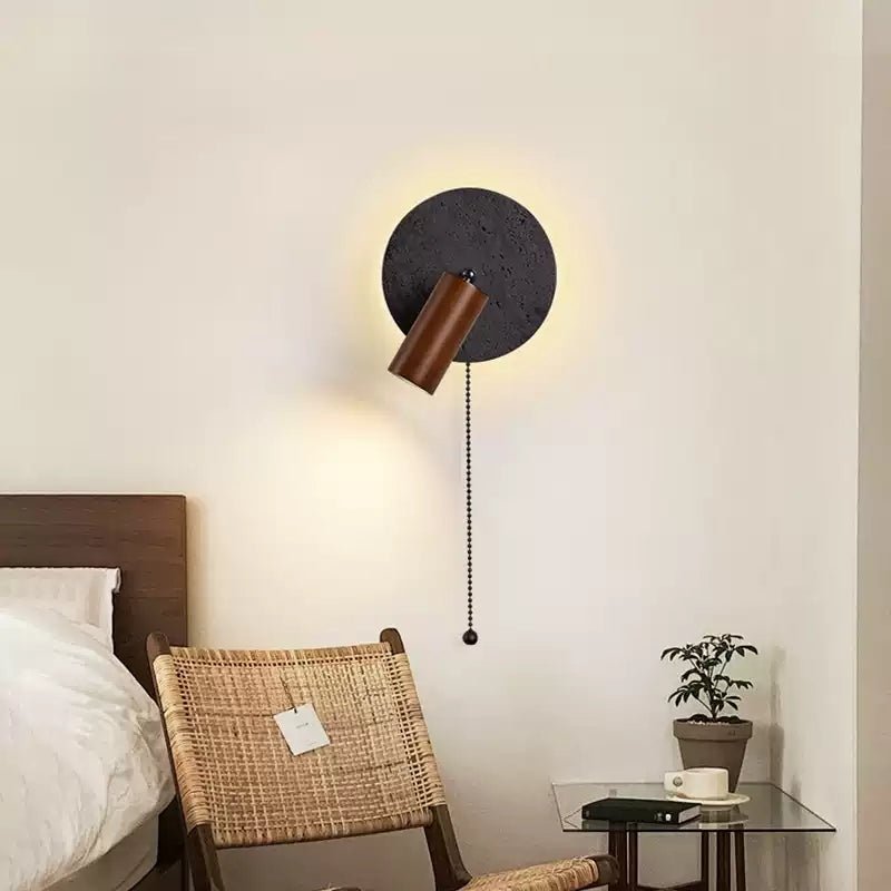 Applique murale moderne Stafford en Noyer bois et noir travertin