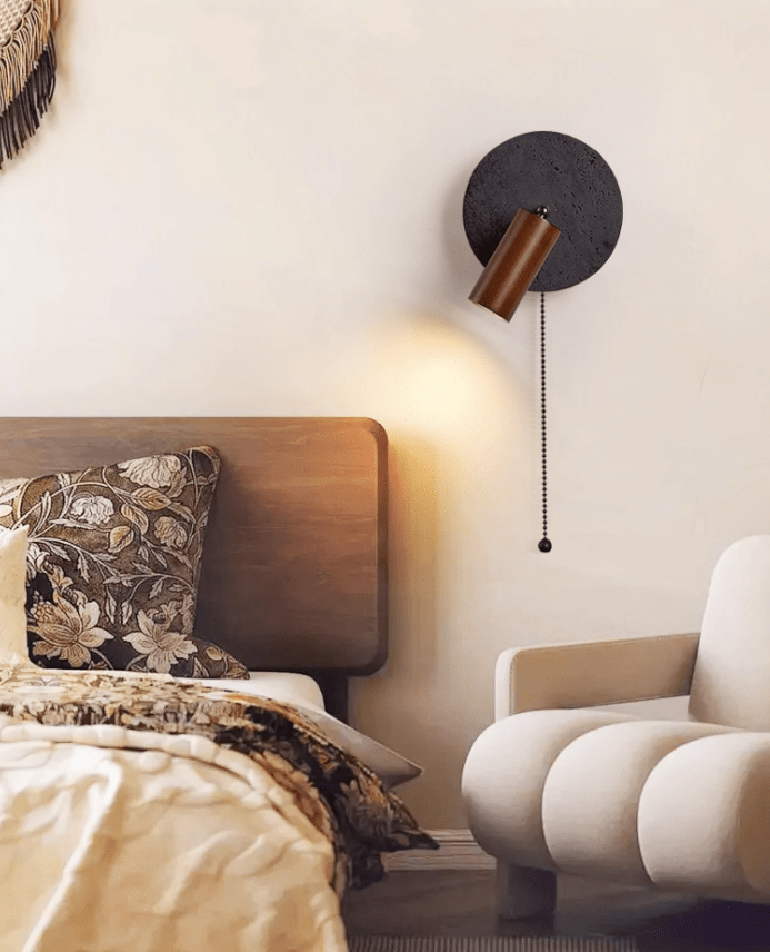 Applique murale moderne Stafford en Noyer bois et noir travertin