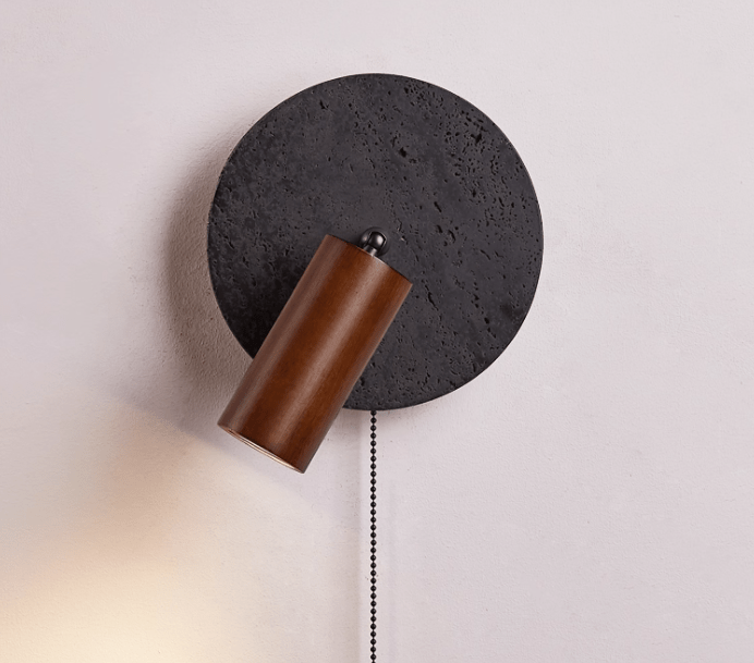 Applique murale moderne Stafford en Noyer bois et noir travertin