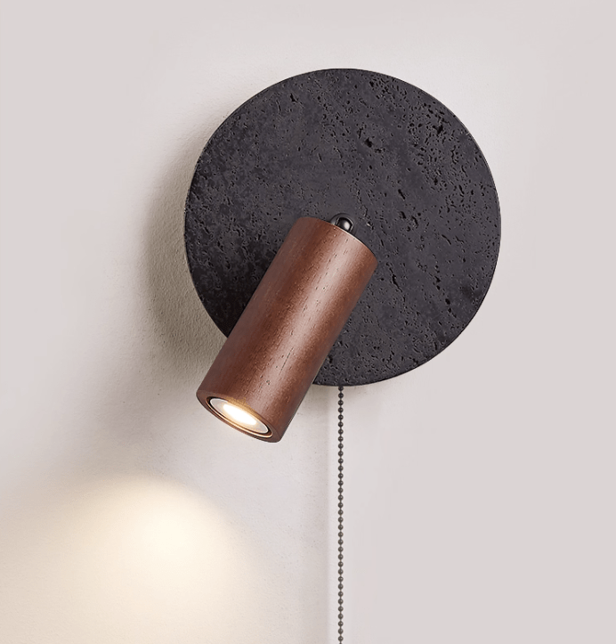 Applique murale moderne Stafford en Noyer bois et noir travertin