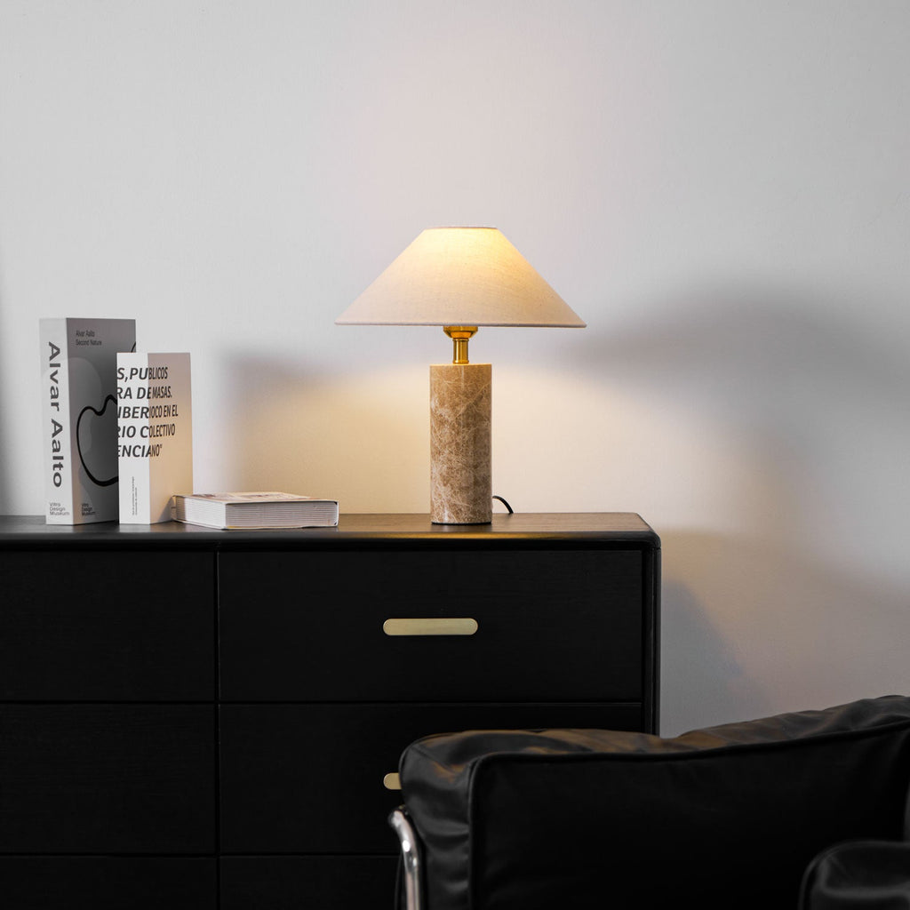 Lampe à poser moderne Wreston en pierre Beige et marbre Lampbase