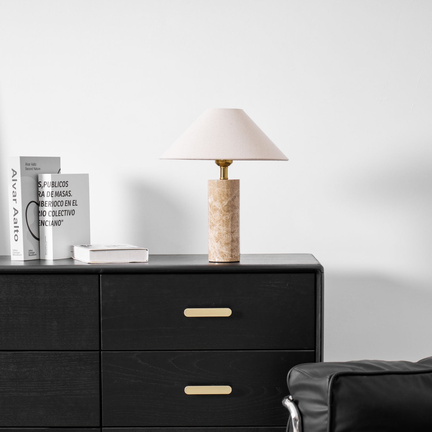 Lampe à poser moderne Wreston en pierre Beige et marbre Lampbase