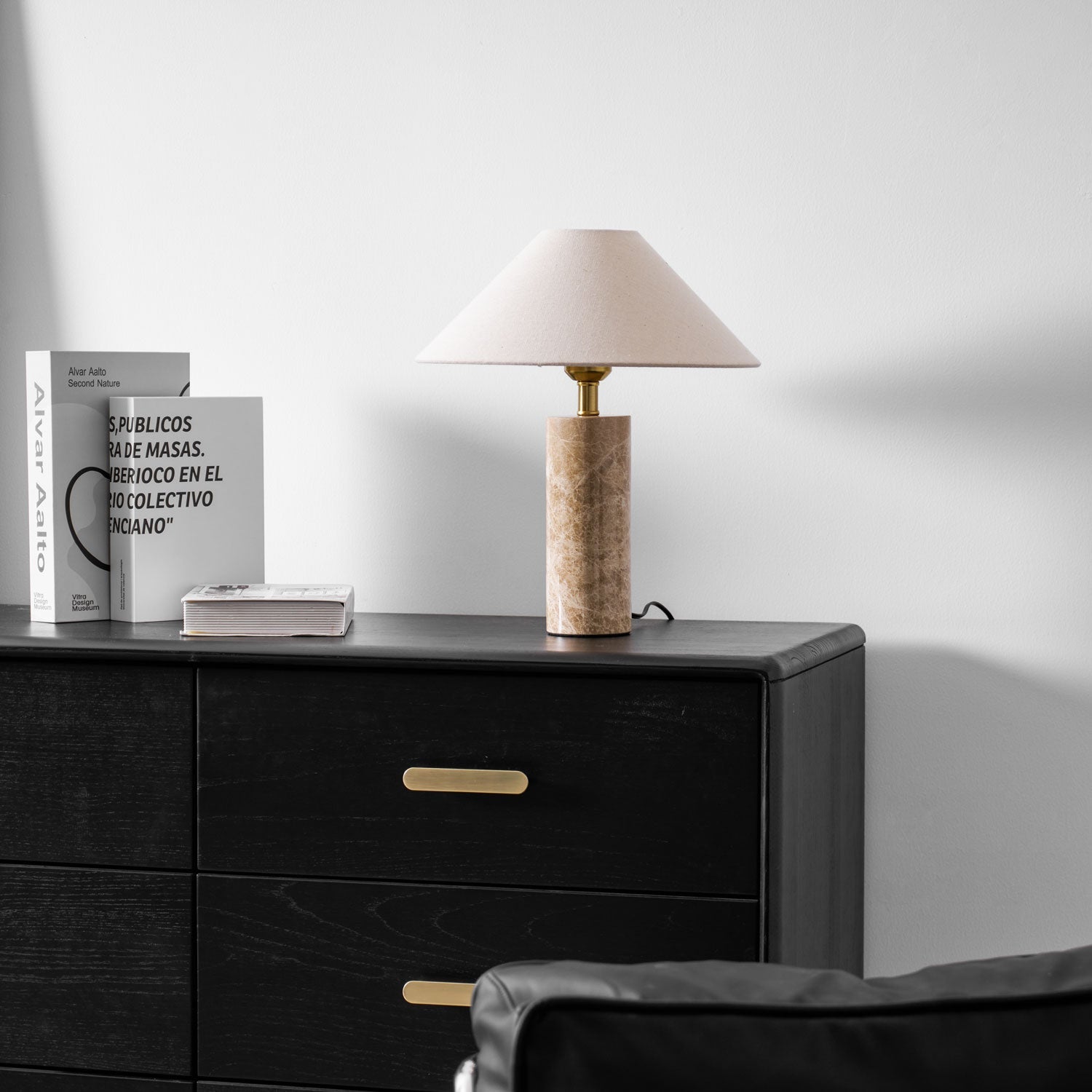 Lampe à poser moderne Wreston en pierre Beige et marbre Lampbase